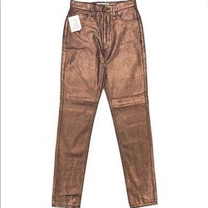 American Apparel Jeans The High Waist Rose Gold Shinny Glitter Me…